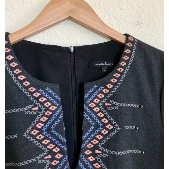 NANETTE LEPORE Charcoal Embroidered Shift Dress - Picture 5 of 6
